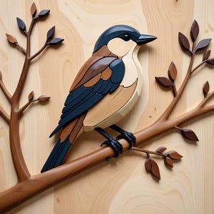 Bird on a Branch V5 Intarsia Pattern for Wood, Marquetry, Diamond Painting home decor wall art Printable Digital Download