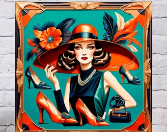 Art Deco Woman Print: Modern Square Panel, Elegant Home Decor