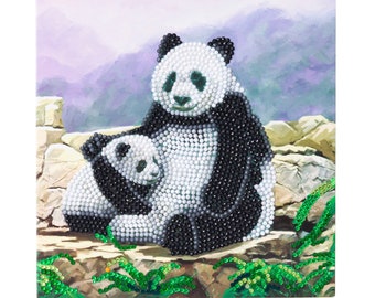 Panda and Cub Diamond Painting Card Kit (18 x 18 cm) Crystal Art