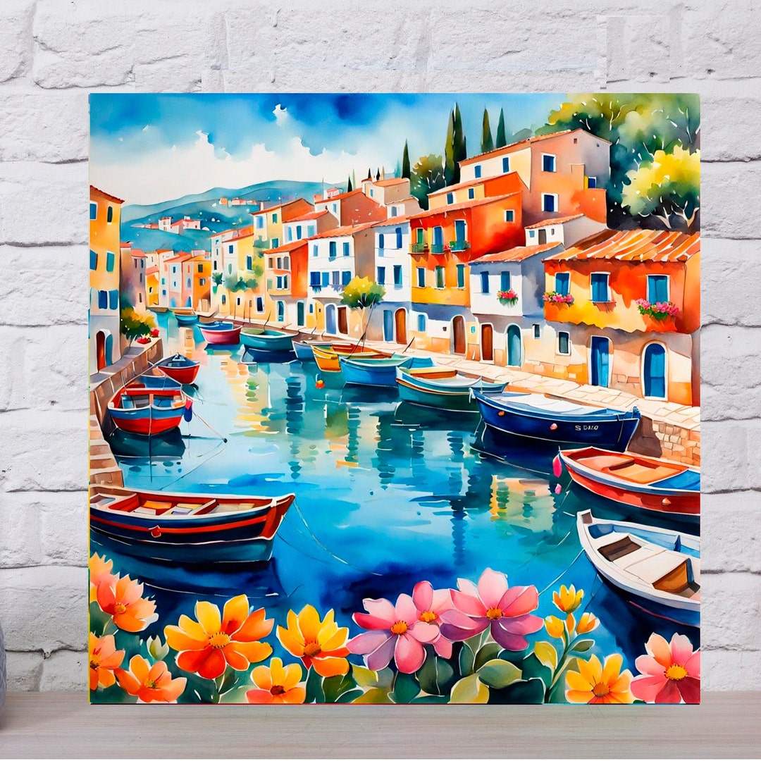 FISHING VILLAGE GREECE GICLEE CANVAS ART PRINT POSTER main image 1