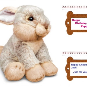Plush European Rabbit Toy: Animigos Stuffed Animal with Personalised Tag