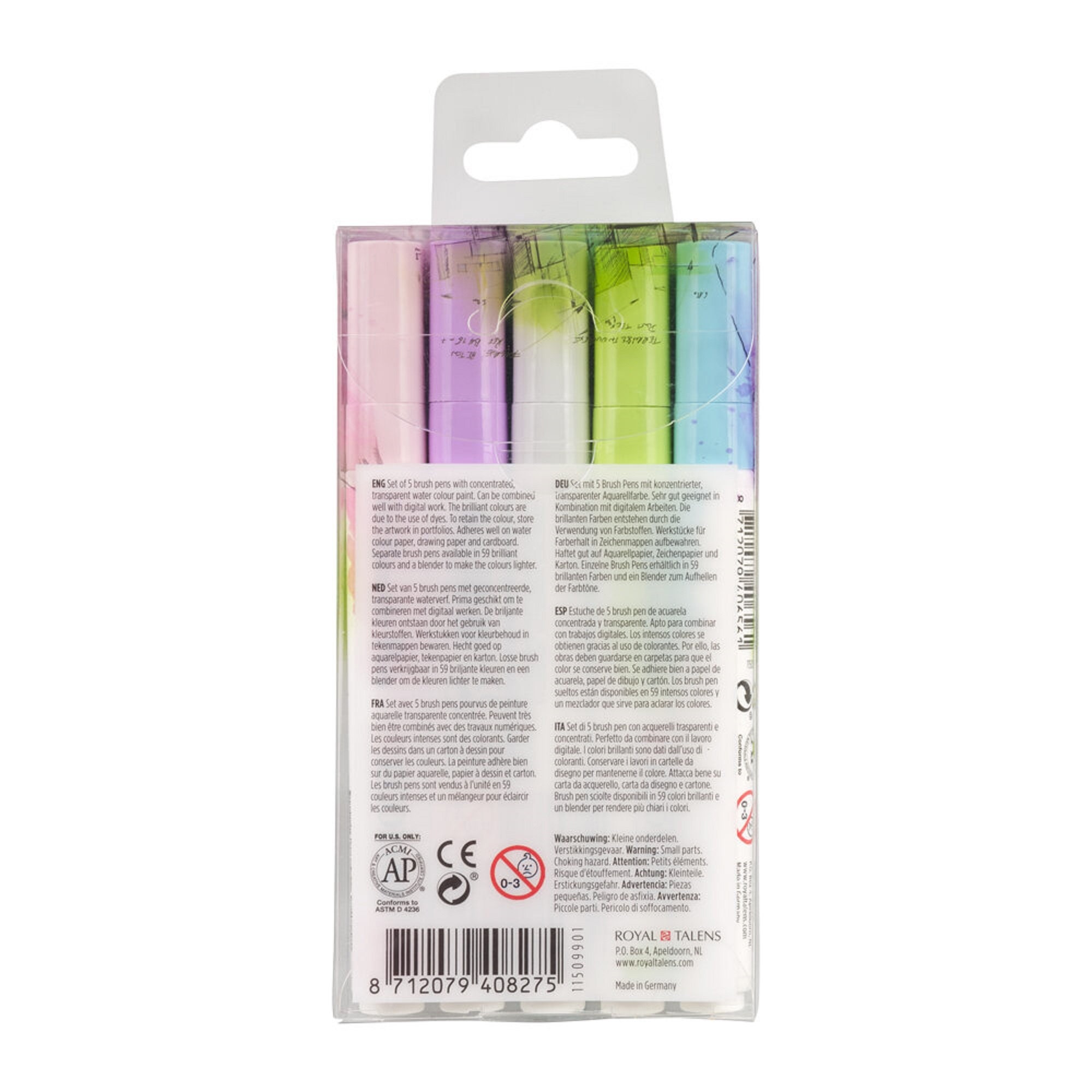 Ecoline Brush Pen Set Of 5 Pastel Colours 