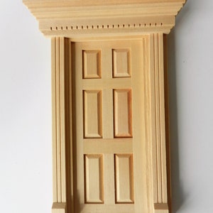 Dolls House Front Door 12th Scale Miniature Wooden Decorative Frame DIY Panelled Door