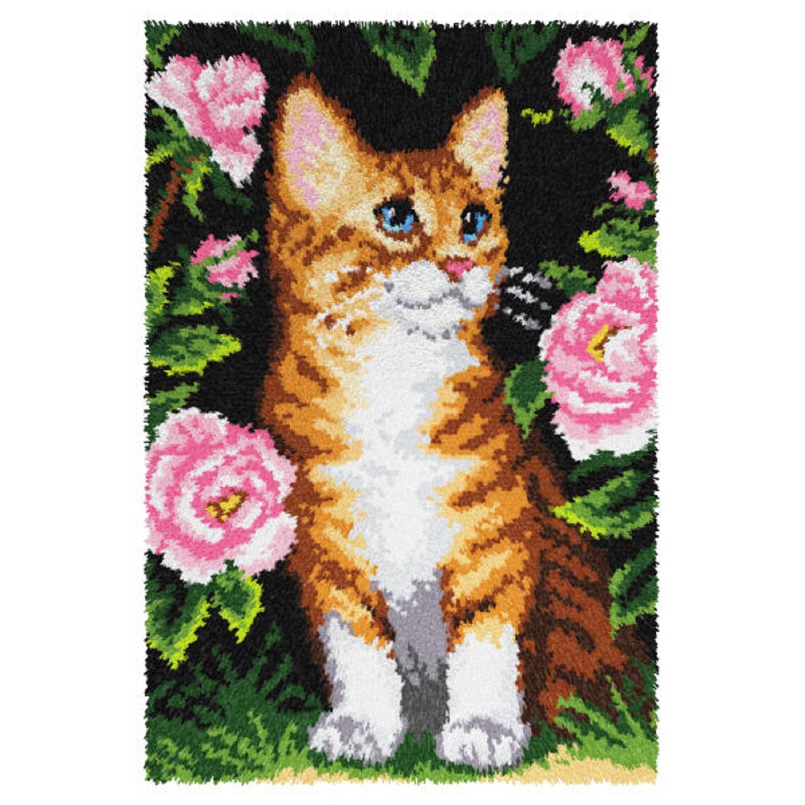 Latch Hook Rug Kit: Cat in Roses Floral Design by Orchidea Made in EU ...