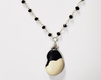 GG-216P) Day and Night Lima Bean Necklace on Rosary Chain.