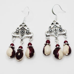 GG-23E)  Red Calypso Bean Earrings.