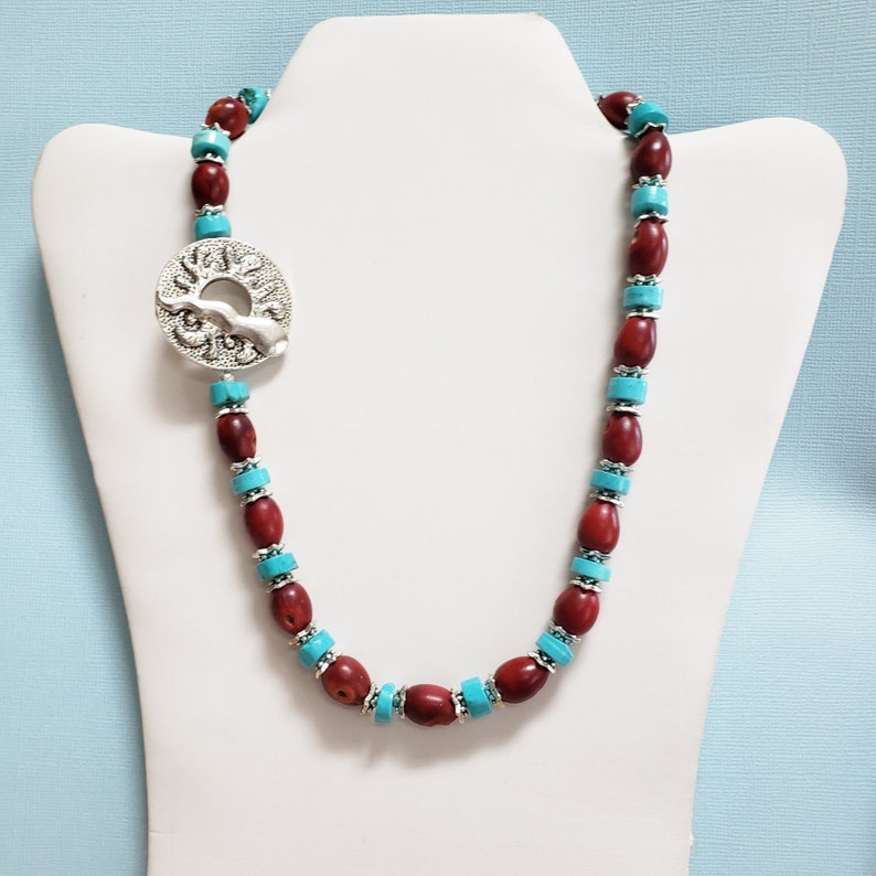 Natural Red Mescal Bean Necklace With turquoise Etsy