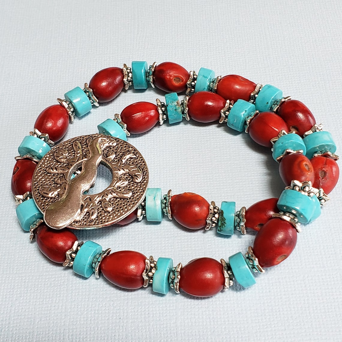 Natural Red Mescal Bean Necklace With turquoise Etsy