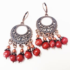 GG-61E) Hawaiian Red Sandalwood Boho Style Earrings.