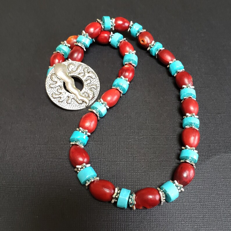Natural Red Mescal Bean Necklace With turquoise Etsy