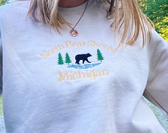 North Bear Shores Michigan Embroidered Crewneck Inspired by Beach Read (Emily Henry) Romance Bestseller Booktok