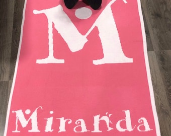 Custom Knit Personalized Initial Baby Blanket