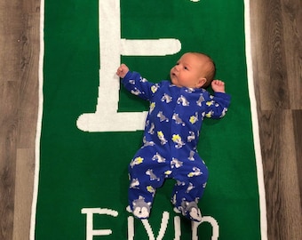Custom Knit Personalized Initial Baby Blanket