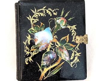 2 Daguerreotypes - Young Man & Woman, Paper Mache Book Style Case: Enamel, Mother of Pearl