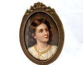 1912 KPM style hand painted porcelain plaque of the boy Jesus, footed gilt frame from the period