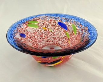 Eneryda Swedish glass bowl; colorful confetti, 2 x 4 5/8, signed