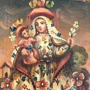 Our Lady of Guapulo Painting: Cuzco School Art, Hand-Carved Frame