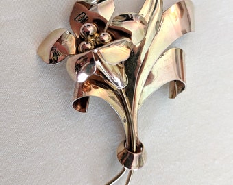 Vintage Carl Art Brooch Modernist Gold Filled Brooch Retro Ribbon Figural Brooch with Florentine Finish