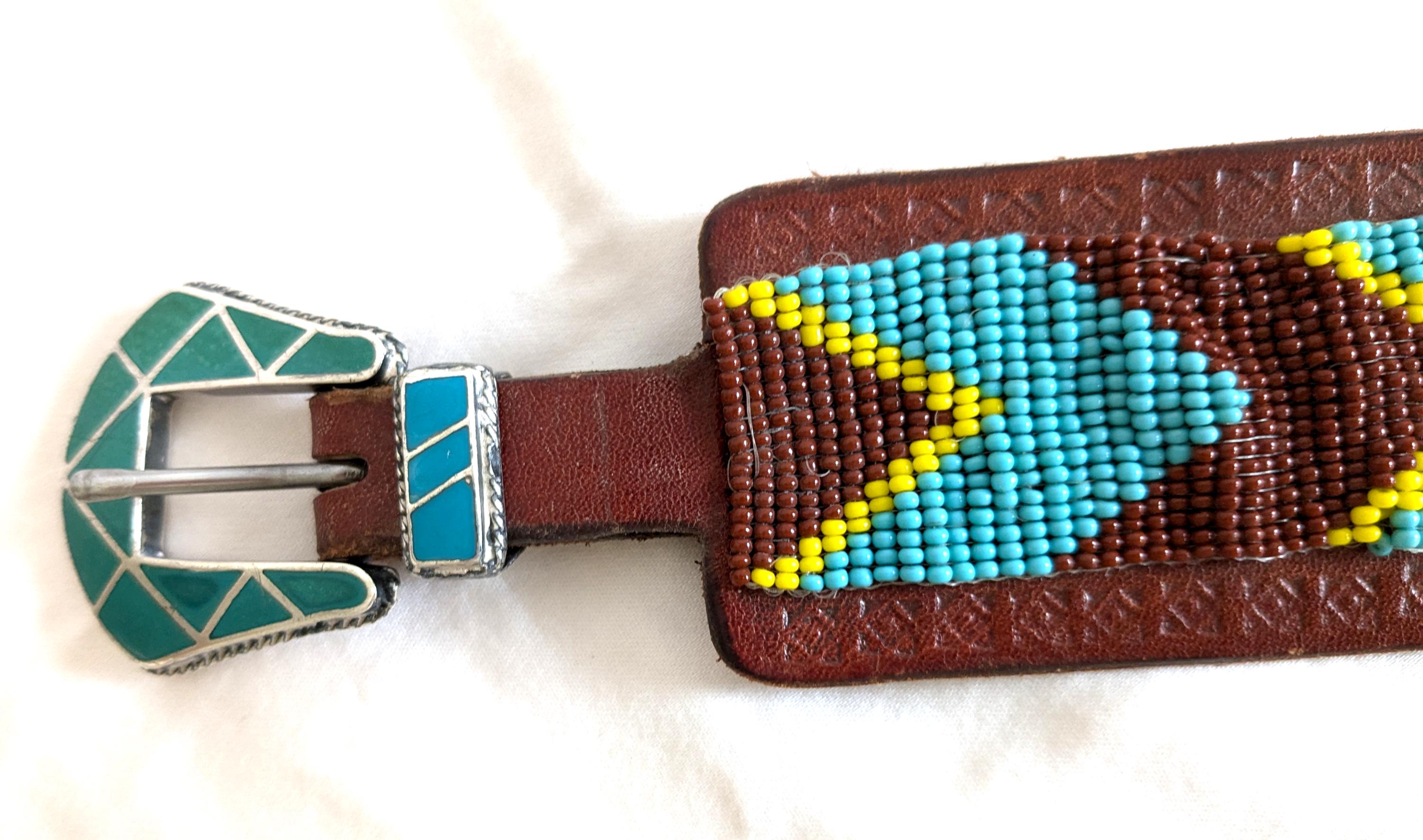 Vintage southwest style leather Beaded Wyoming belt 23” - 27” Beaded Southwestern Belt - Etsy main image 3