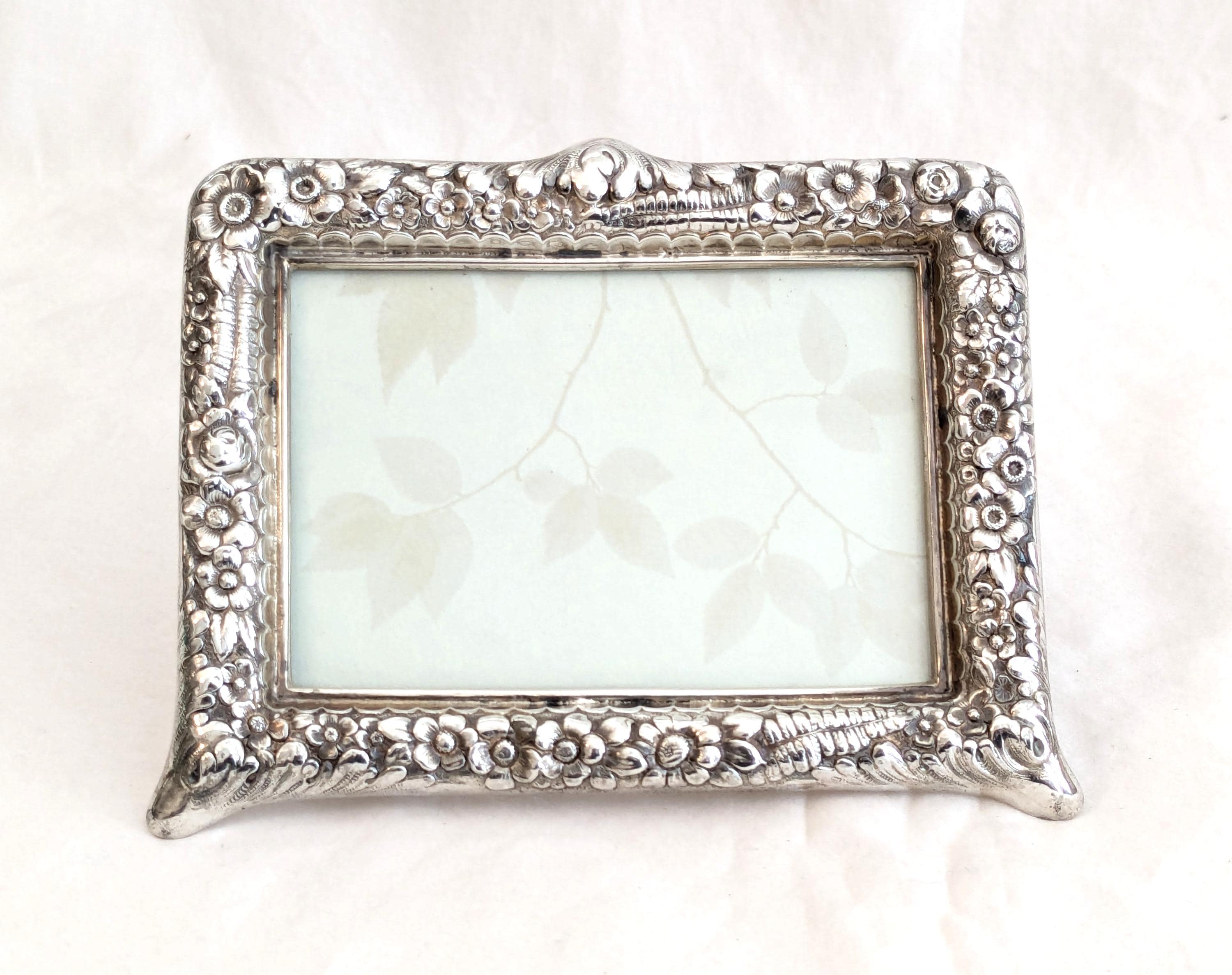 Antique Tiffany & Co Sterling Floral Repousse Photo Frame - 4x3