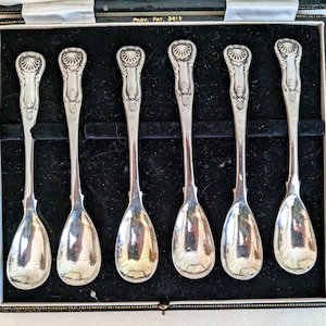 Antique Sterling Silver Mustard Spoons - King's Pattern,  Asprey of London