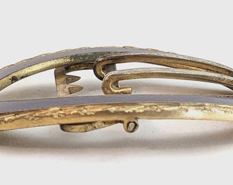 Antique Gilt Brass Lavender Guilloche Enamel Belt Buckle  display picture 1