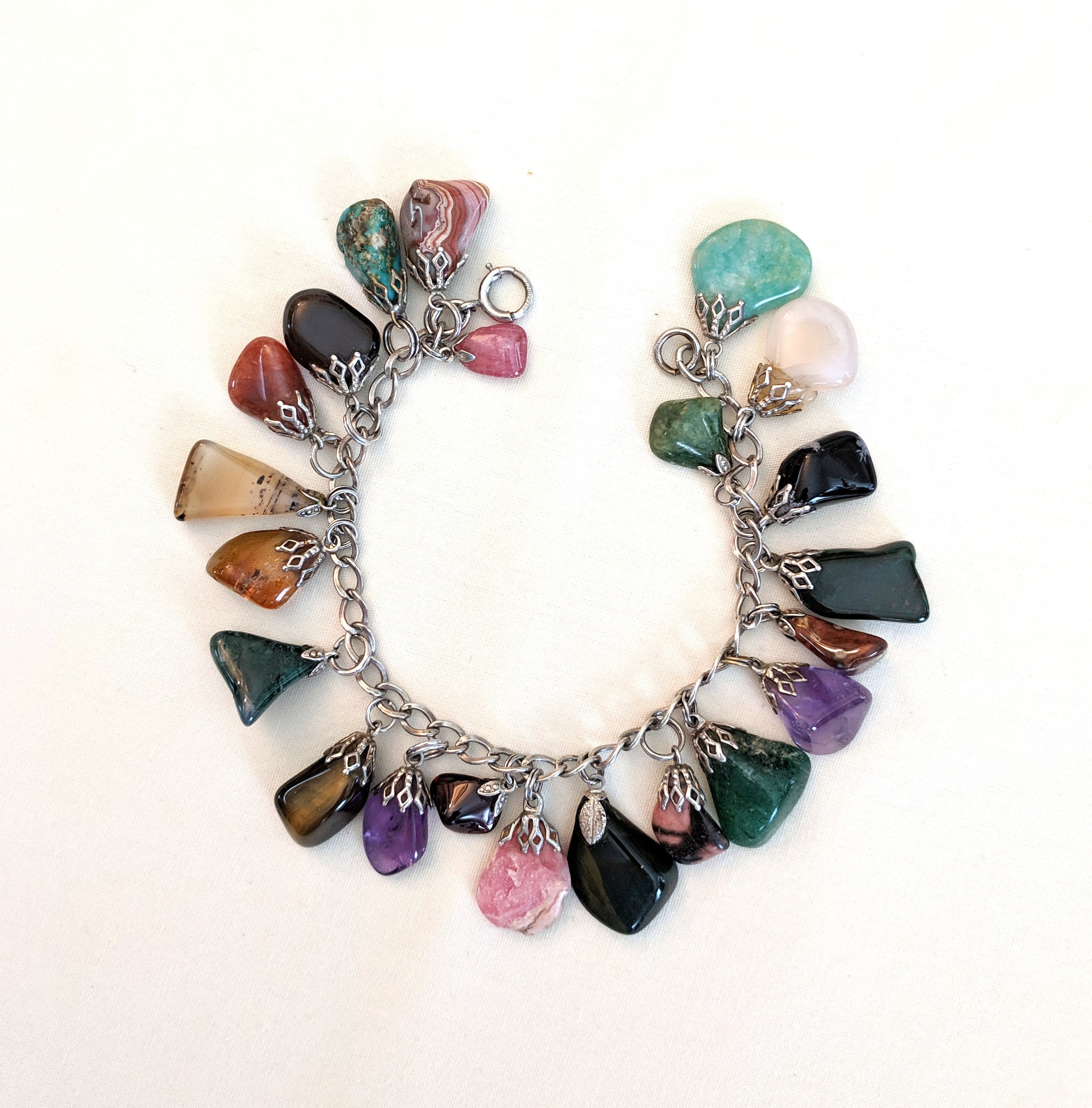 Polished Stone Link Bracelet in 12k White Gold Filled Chain 7 Etsy UK