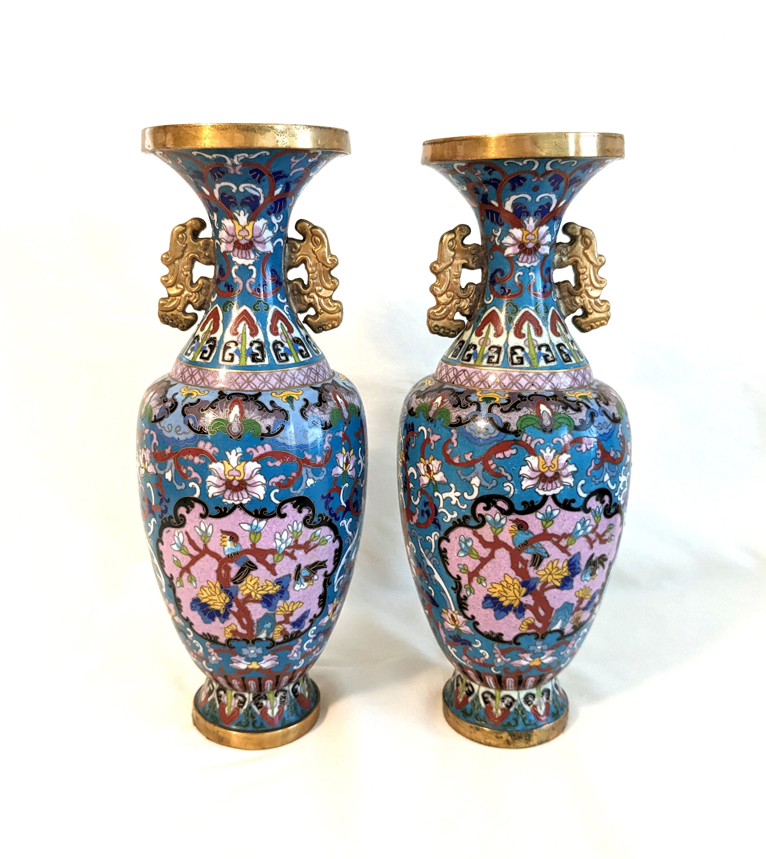 中国風金箔真鍮七宝焼き花瓶：鳥と花のモチーフ - Etsy 日本