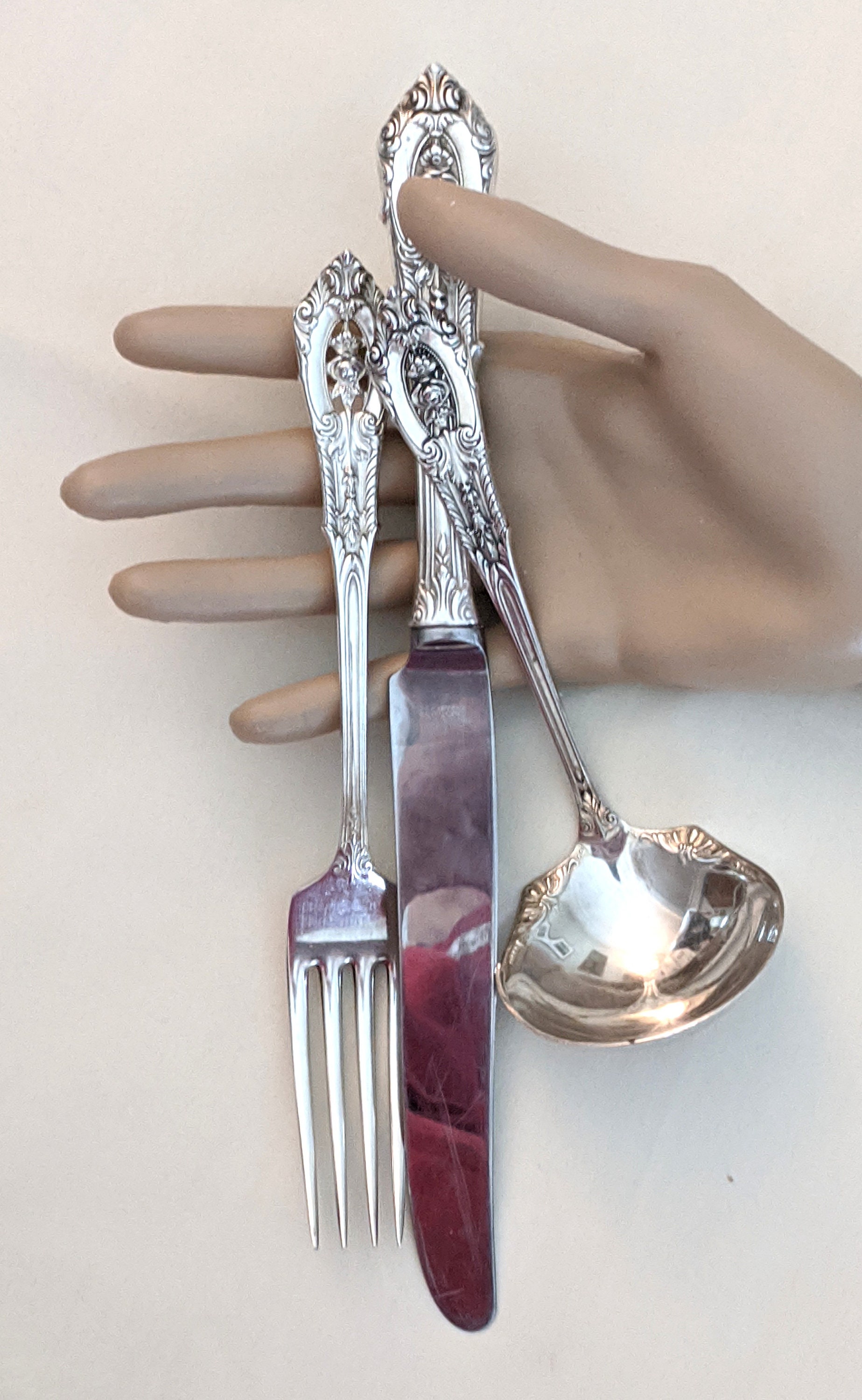 54 Piece Wallace Sterling 'rose Point' Pattern Flatware Set