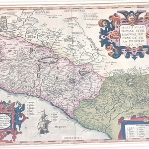 Abraham Ortelius framed hand colored 1579 map of New Spain (Mexico) with Pacific coastline