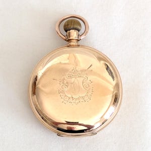 Montre de poche Elgin de 1884, double boîtier en or 14 carats, taille 18s, 15 rubis, teneur 70, dédicace sur la couverture de l'usine, 122,6 g