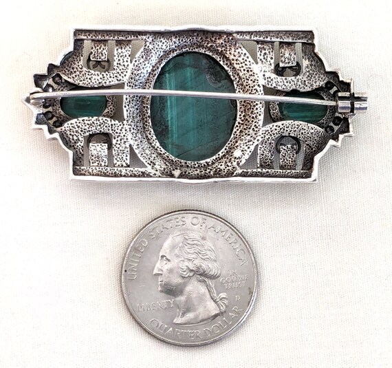 Sterling brooch set with malachite cabochons, mar… - image 4
