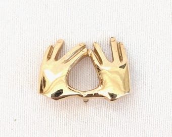 14k Gold "2 Hands" Lapel / Stick Pin, Non-gold Clutch