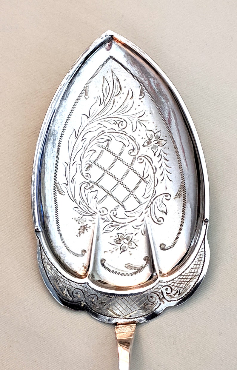 Odergaard Norwegian .830 silver pastry server; G.E monograms; 10 inches long