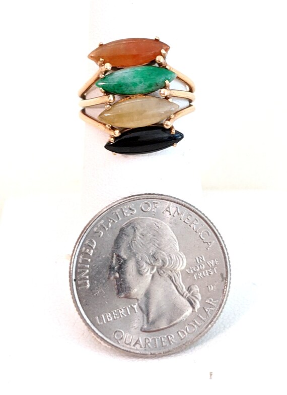 14k Gold Ring, Four Colors Jadeite Marquise Caboc… - image 4