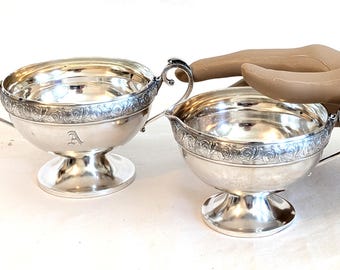 Schulz & Fischer Coin Silver Creamer and Sugar Bowl Set:  Early San Francisco, Monogram