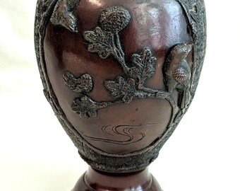 Japanese Patinated Bronze Vases: Elephant Handles, Dragons, Birds