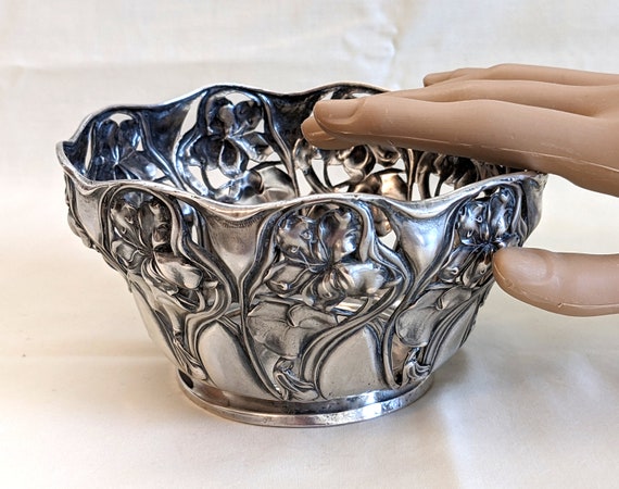 ELA DENMARK STERLING 925S 七宝焼き 盃 5個 シルバー German .800 Silver Art Nouveau Pierced Bowl: Sauerwein Silversmith