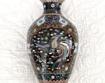 Japanische Cloisonnevase: Phoenix, Birds & Flowers, 30 H x 15 T cm
