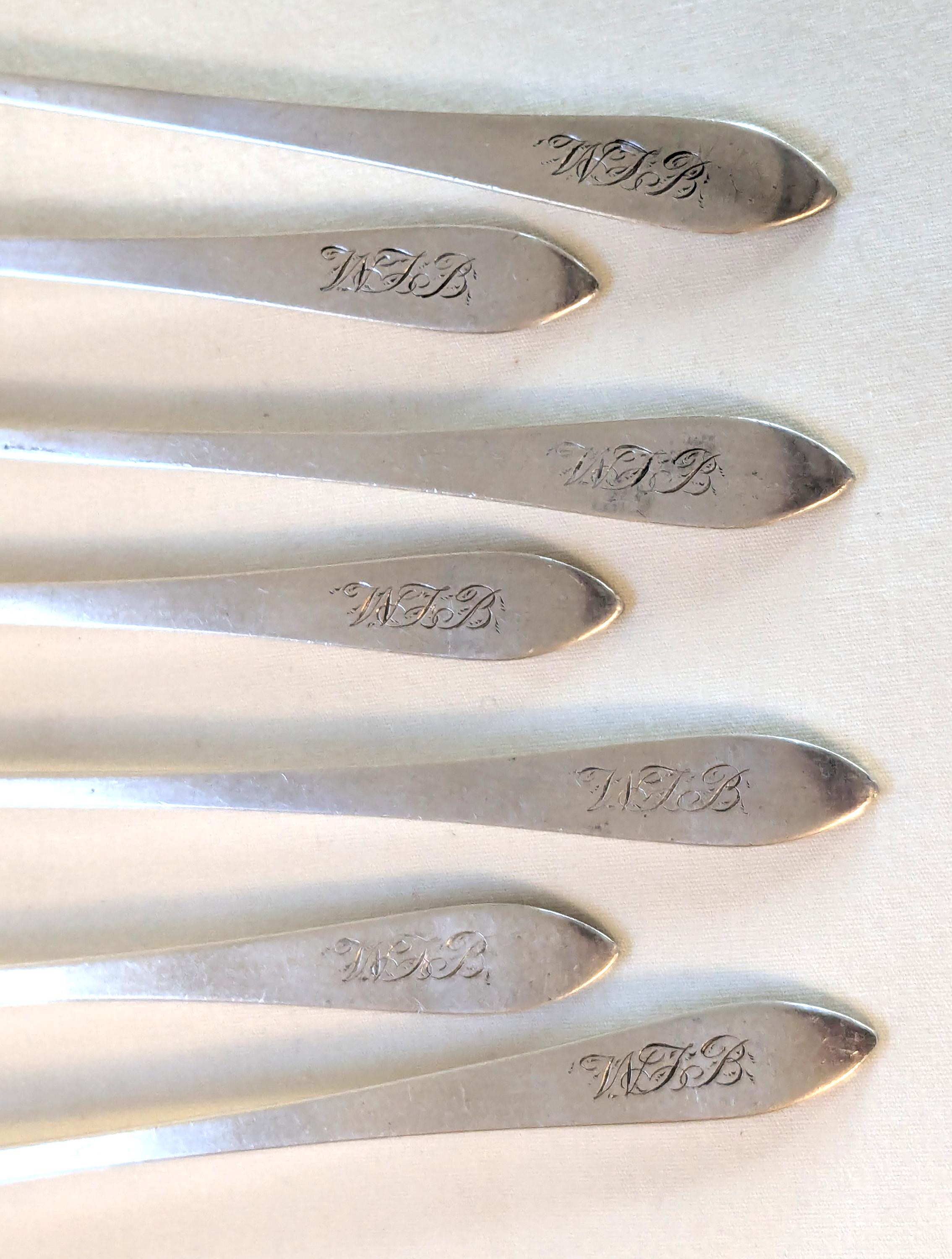 Set of 7 Tiffany & Co Sterling Silver Cocktail Forks, Faneuil