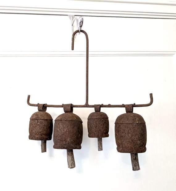 Folk Art Wind Chimes: Hand Wrought Metal Bells, Wood Clappers