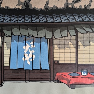 Katsuyuki Nishijima &quot;The Restaurant&quot; signed, framed woodblock print, 18 3/4 H x 22 3/4 W inches