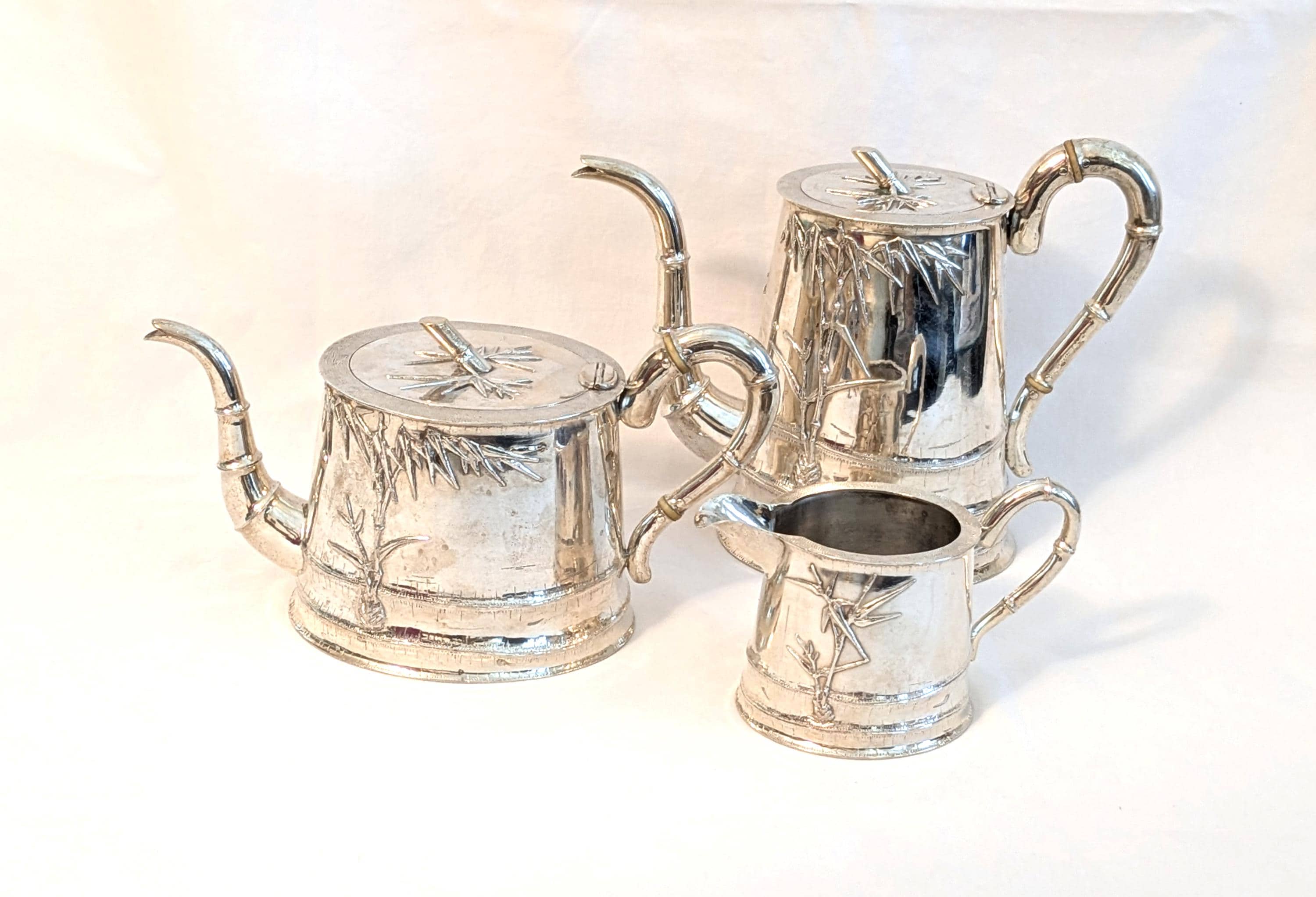 盃 Chinese Export Silver Tea Coffee Service, Bamboo Pattern, Zee Wo