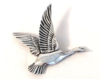 Large Sterling Silver Flying Goose Brooch - 3 1/2" H