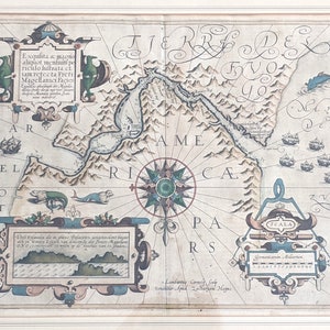 Umrahmte holländische Mercator-Karte der Magellanstraße von Anfang des 17.Jh.; gestochen von Lambert Cornelisz, Kartenhersteller Zacharias Heyns