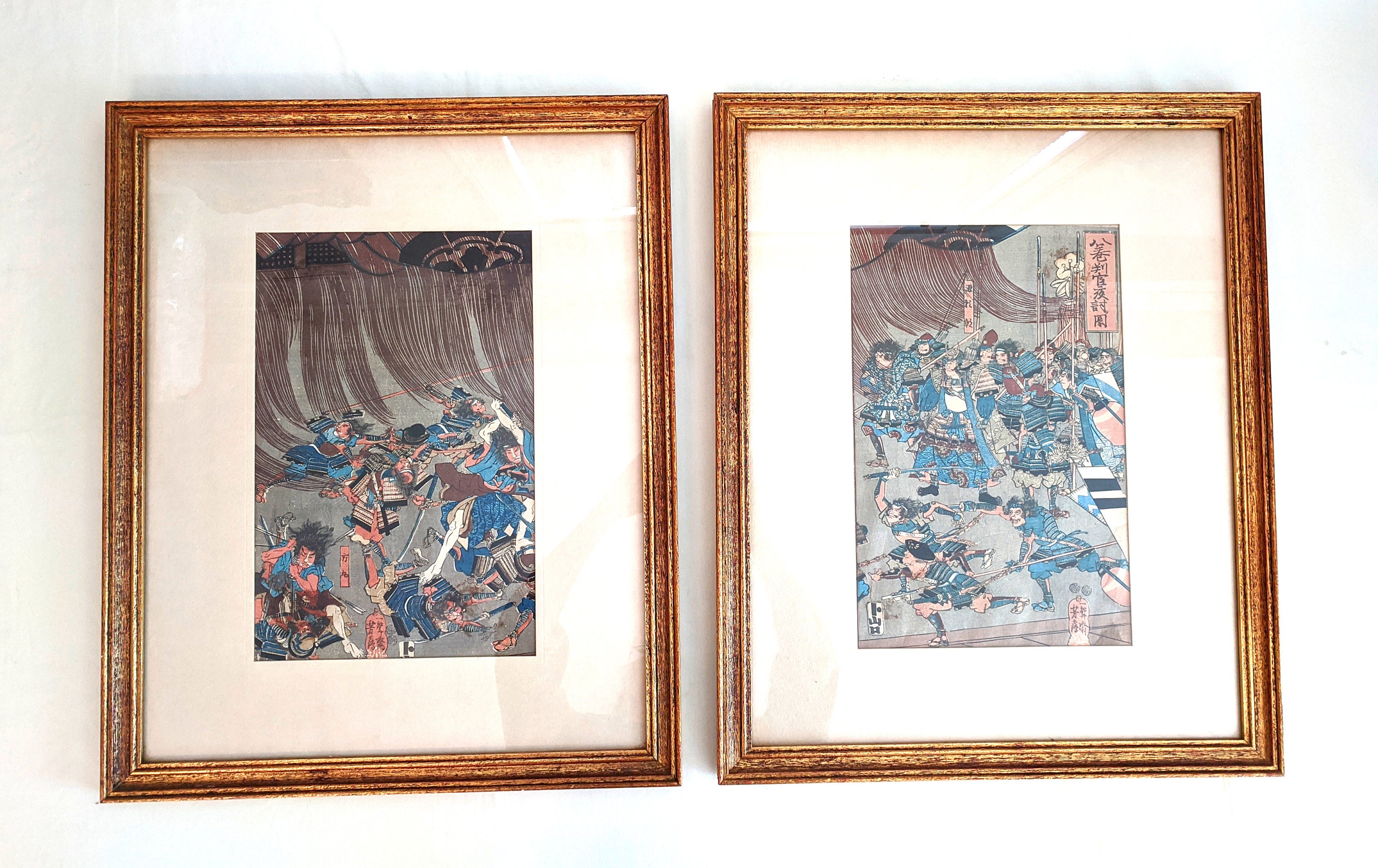 Two Framed Japanese Woodblock Prints of a Samurai Battle - Etsy