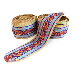 18-Yard Silk Jacquard Ribbon: 2-Inch Gold, Green, Purple, Blue & Red Trim