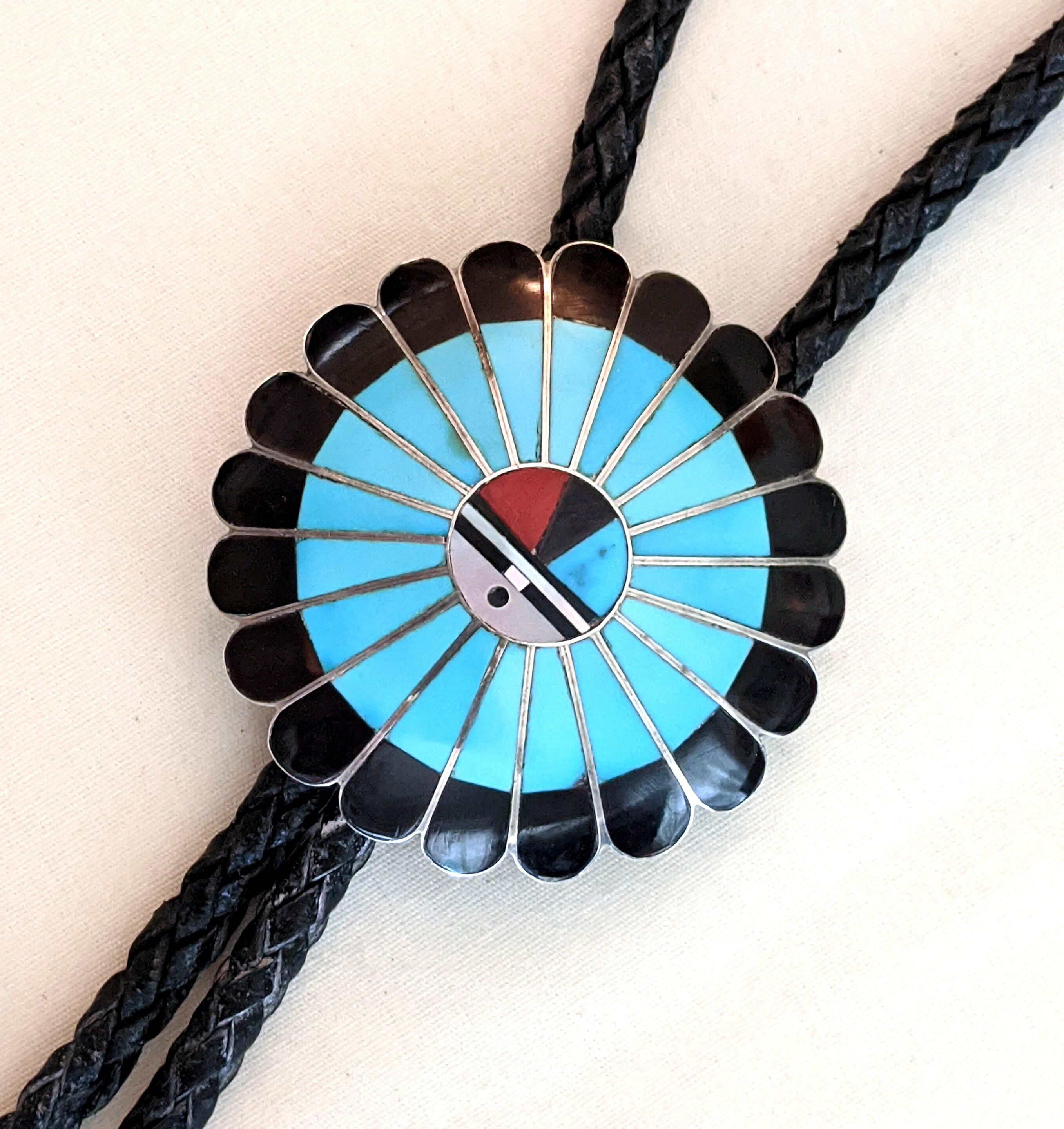 Zuni Sun Face Bolo Tie Sun Face Tips Signed Burdian Soseeah Etsy