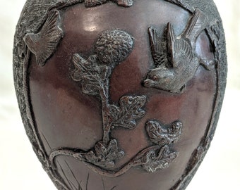 Japanese Patinated Bronze Vases: Elephant Handles, Dragons, Birds