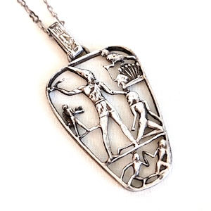 Egyptian sterling, hand wrought cartouche pendant, necklace chain 21 inches long; pendant 1 3/4 L, excluding bail